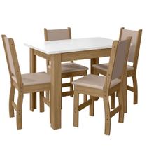Conjunto Sala de Jantar 4 Cadeiras Tampo Retangular 108cm sem Vidro Bellagio Carvalho Off White Clara Savana - Poliman