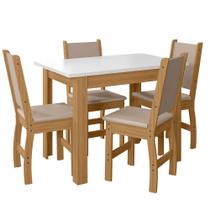 Conjunto Sala de Jantar 4 Cadeiras Tampo Retangular 108cm sem Vidro Bellagio Freijó UV/Off White Clara Savana - Poliman