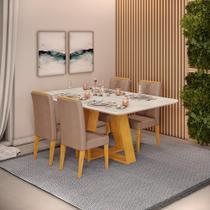 Conjunto Sala de Jantar 4 Cadeiras Tampo Sem Vidro 170x90 DJ Móveis Kiara Cedro Quartzo Yasmin Veludo Kraft