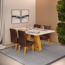 Conjunto Sala de Jantar 4 Cadeiras Tampo Sem Vidro 170x90 DJ Móveis Kiara Cedro Quartzo Yasmin Veludo Moca