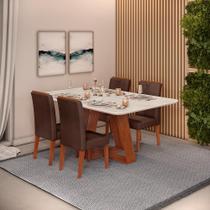 Conjunto Sala de Jantar 4 Cadeiras Tampo Sem Vidro 170x90 DJ Móveis Kiara Freijó Quartzo Yasmin Veludo Moca