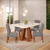 Conjunto Sala de Jantar 4 Cadeiras Tampo Sem Vidro DJ Móveis Kiara Freijó Quartzo Lidia Veludo Lunar