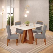 Conjunto Sala de Jantar 4 Cadeiras Tampo Sem Vidro DJ Móveis Kiara Freijó Quartzo Lidia Veludo Lunar