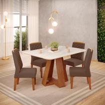 Conjunto Sala de Jantar 4 Cadeiras Tampo Sem Vidro DJ Móveis Kiara Freijó Quartzo Lidia Veludo Moca