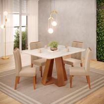 Conjunto Sala de Jantar 4 Cadeiras Tampo Sem Vidro DJ Móveis Kiara Freijó Quartzo Yasmin Veludo Kraft