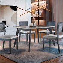 Conjunto Sala de Jantar 4 Lugares Bella Madeira Maciça Vidro Preto Stellar - Móveis Mix