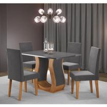 Conjunto Sala de Jantar 4 Lugares com Mesa Retangular e Cadeiras Estofadas Criare Vênus Mel Grafite
