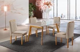 Conjunto Sala de Jantar 4 Lugares Dallas Mesa e Cadeiras Madeira Maciça Tampo Com Vidro