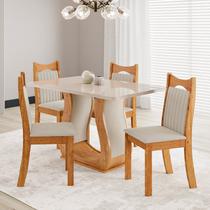 Conjunto Sala de Jantar 4 Lugares Genebra Tampo Vidro e MDF Mel