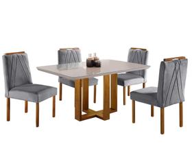 Conjunto Sala de Jantar 4 Lugares Lisboa Madeira Maciça Tampo Com Vidro Conjunto Sala de Jantar 4 Lugares Lisboa Madeira Maciça Tampo Com Vidro