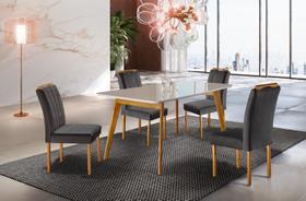 Conjunto Sala de Jantar 4 Lugares Lorena Mesa e Cadeiras Madeira Maciça e Tecido Veludo Cinza Conjunto Sala de Jantar 4 Lugares Lorena Mesa e Cadeiras Madeira Maciça e Tecido Veludo Cinza