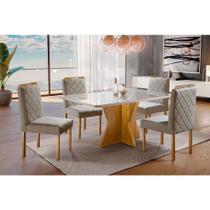 Conjunto Sala de Jantar 4 Lugares Mesa e Cadeiras Cristal Linho Móveis Mix - Móveis Mundial