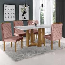 Conjunto Sala de Jantar 4 Lugares Mesa e Cadeiras Lisy Veludo Móveis Mundial