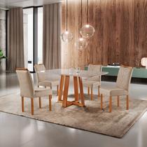 Conjunto Sala de Jantar 4 Lugares Mesa e Cadeiras Madeira Maciça 1.20x0.80 Linho Bege Areia