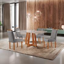 Conjunto Sala de Jantar 4 Lugares Mesa e Cadeiras Madeira Maciça 1.20x0.80 Linho Cinza Mescla