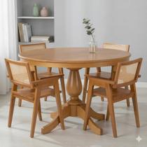 Conjunto Sala de Jantar 4 Lugares Mesa Gardênia e Cadeiras Paglia em Madeira Maciça