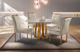 Conjunto Sala de Jantar 4 Lugares Mesa Redonda 1,0m e 4 Cadeiras Bege Areia Conjunto Sala de Jantar 4 Lugares Mesa Redonda 1,0m e 4 Cadeiras Bege Areia