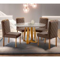 Conjunto Sala de Jantar 4 Lugares Mesa Redonda 1,0m e 4 Cadeiras Moveis Mix - Móveis Mundial