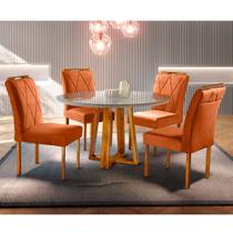 Conjunto Sala de Jantar 4 Lugares Mesa Redonda 1,0m e 4 Cadeiras Moveis Mix - Móveis mundial