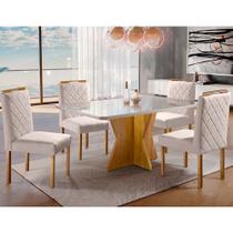 Conjunto Sala de Jantar 4 Lugares Moscou Madeira Maciça e Tampo Com Vidro