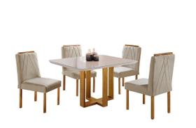 Conjunto Sala de Jantar 4 Lugares Paris Madeira Maciça Mesa Quadrada Veludo Bege