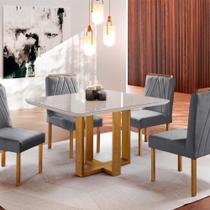 Conjunto Sala de Jantar 4 Lugares Paris Mesa Quadrada Veludo Cinza - Móveis Mix - Móveis Mundial