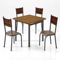 Conjunto Sala de Jantar 4 Lugares Quadrada Mesa 75x75cm Tampo Madeira Maciça Ripado Mariana