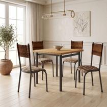 Conjunto Sala de Jantar 4 Lugares Quadrada Mesa 75x75cm Tampo Madeira Maciça Ripado Mariana Prata/Freijó