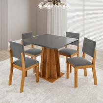 Conjunto Sala de Jantar 4 Lugares Quadrada Tampo de Mdf Mel/Cinza - Casa Giulia