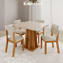 Conjunto Sala de Jantar 4 Lugares Quadrada Tampo de Vidro/Mdf Flash Mel/Off White/Bege - Casa Giulia Conjunto Sala de Jantar 4 Lugares Quadrada Tampo de Vidro/Mdf Flash Mel/Off White/Bege - Casa Giulia
