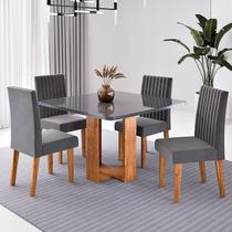Conjunto Sala de Jantar 4 Lugares Quadrada Tampo de Vidro MDF Sophia Yescasa Cinza/Mel