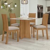 Conjunto Sala de Jantar 4 Lugares Quadrada Tampo MDF Mesa Celebrare e Cadeiras Athenas Marrom/Amêndoa Clean/Off White/Linho Rinzai Bege