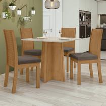 Conjunto Sala de Jantar 4 Lugares Quadrada Tampo MDF Mesa Celebrare e Cadeiras Athenas Marrom/Amêndoa Clean/Off White/Suede Animale Bege