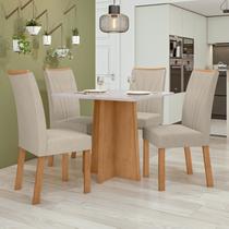 Conjunto Sala de Jantar 4 Lugares Quadrada Tampo Vidro/MDF Mesa Celebrare com Cadeiras Apogeu Bege/Amêndoa Clean/Off White/Creme