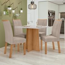 Conjunto Sala de Jantar 4 Lugares Quadrada Tampo Vidro/MDF Mesa Celebrare com Cadeiras Apogeu Bege/Amêndoa Clean/Off White
