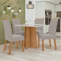 Conjunto Sala de Jantar 4 Lugares Quadrada Tampo Vidro/MDF Mesa Celebrare com Cadeiras Apogeu Marrom/Amêndoa Clean/Off White/Capuccino