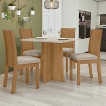 Conjunto Sala de Jantar 4 Lugares Quadrada Tampo Vidro/MDF Mesa Celebrare e Cadeiras Athenas Marrom/Amêndoa Clean/Off White/Linho Rinzai Bege