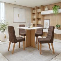 Conjunto Sala de Jantar 4 Lugares Quadrado Tampo MDF Mesa Celebrare com Cadeiras Luar