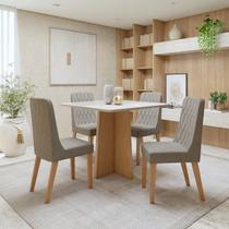 Conjunto Sala de Jantar 4 Lugares Quadrado Tampo Vidro/MDF Mesa Celebrare com Cadeiras Luar