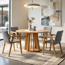 Conjunto Sala de Jantar 4 Lugares Redonda com Prata Giratório Mesa e Cadeira Flora Marrom/Cinamomo/Off White/Linho Conjunto Sala de Jantar 4 Lugares Redonda com Prata Giratório Mesa e Cadeira Flora Marrom/Cinamomo/Off White/Linho