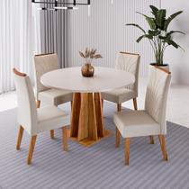 Conjunto Sala de Jantar 4 Lugares Redondo Tampo de Mdf Bristol Mel/Blonde/Bege - Casa Giulia Conjunto Sala de Jantar 4 Lugares Redondo Tampo de Mdf Bristol Mel/Blonde/Bege - Casa Giulia