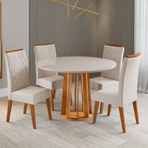 Conjunto Sala de Jantar 4 Lugares Redondo Tampo de Vidro e MDF Fidelis Yescasa Off White/Mel/Pastel Conjunto Sala de Jantar 4 Lugares Redondo Tampo de Vidro e MDF Fidelis Yescasa Off White/Mel/Pastel