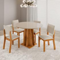Conjunto Sala de Jantar 4 Lugares Redondo Tampo de Vidro/Mdf Toquio Mel/Off White/Bege - Casa Giulia Conjunto Sala de Jantar 4 Lugares Redondo Tampo de Vidro/Mdf Toquio Mel/Off White/Bege - Casa Giulia
