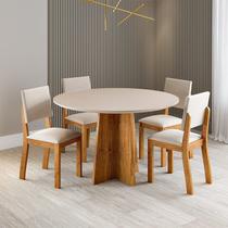Conjunto Sala de Jantar 4 Lugares Redondo Tampo de Vidro Pallas Bege/Mel/Off White