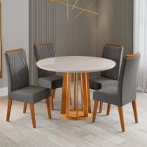 Conjunto Sala de Jantar 4 Lugares Redondo Tampo MDF e Vidro Fidelis Yescasa