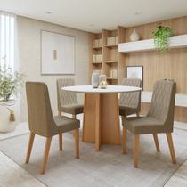 Conjunto Sala de Jantar 4 Lugares Redondo Tampo MDF Mesa Celebrare com Cadeiras Luar