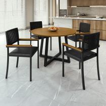Conjunto Sala de Jantar 4 Lugares Redondo Tampo MDF Mesa Coliseu com Cadeiras Madri com Braço Conjunto Sala de Jantar 4 Lugares Redondo Tampo MDF Mesa Coliseu com Cadeiras Madri com Braço