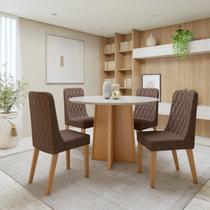 Conjunto Sala de Jantar 4 Lugares Redondo Tampo Vidro/MDF Mesa Celebrare com Cadeiras Luar