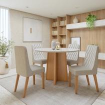 Conjunto Sala de Jantar 4 Lugares Redondo Tampo Vidro/MDF Mesa Celebrare com Cadeiras Luar