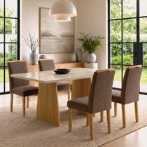 Conjunto Sala de Jantar 4 Lugares Retangular 120x80cm Lyra Cinamomo e Off White Conjunto Sala de Jantar 4 Lugares Retangular 120x80cm Lyra Cinamomo e Off White